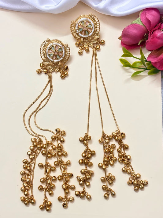 VIVAZS Kashmiri Long Drop Earrings (Mint and Pink)