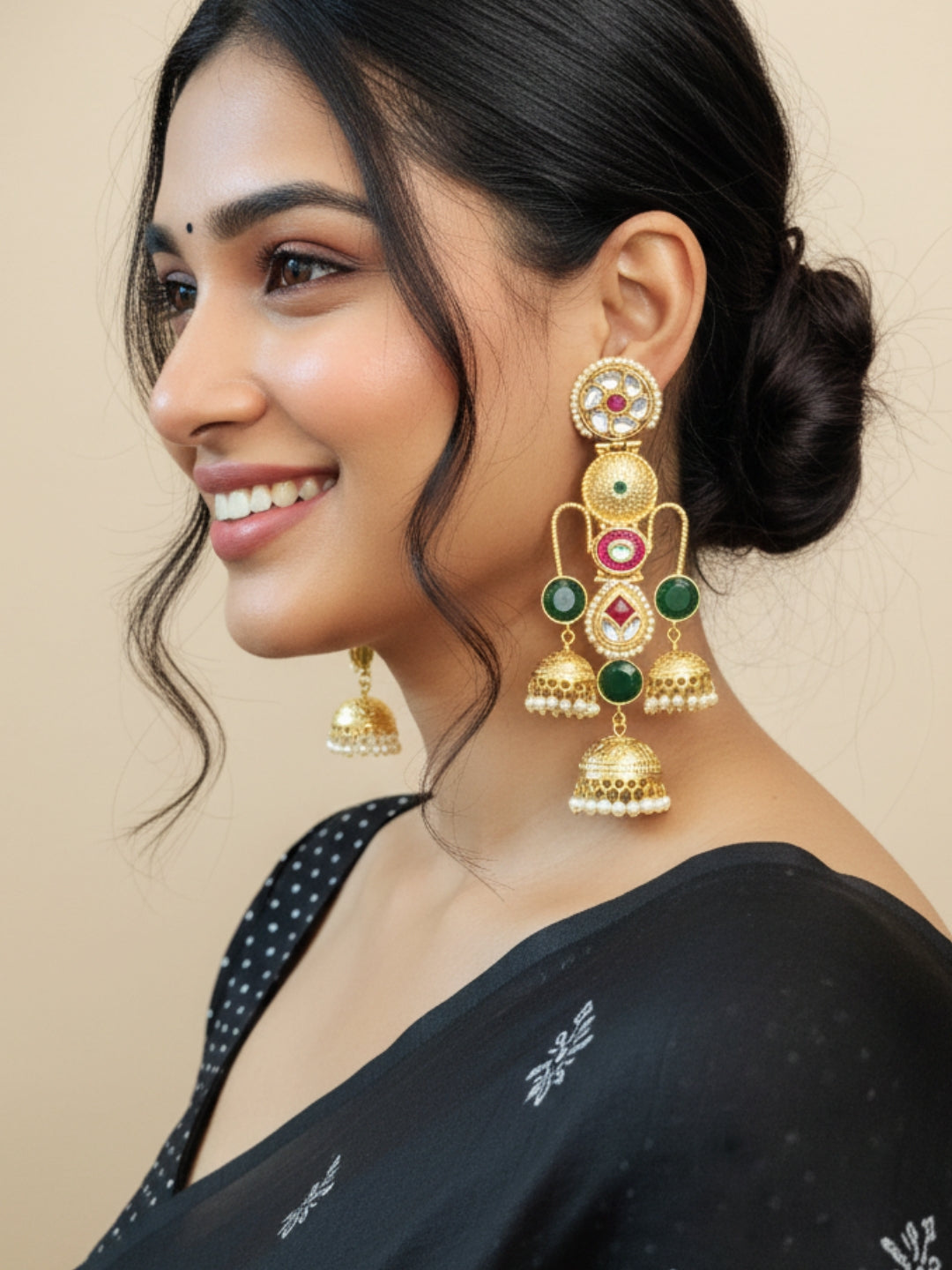 VIVAZS Kashmiri Drop Earrings Jhumkas (Green)