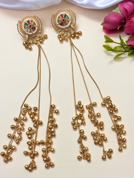 VIVAZS Kashmiri Long Drop Earrings (Navratan color)
