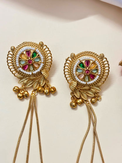 VIVAZS Kashmiri Long Drop Earrings (Navratan color)
