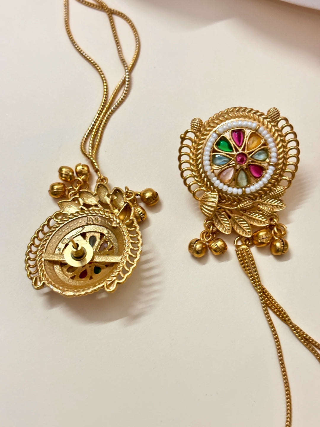 VIVAZS Kashmiri Long Drop Earrings (Navratan color)