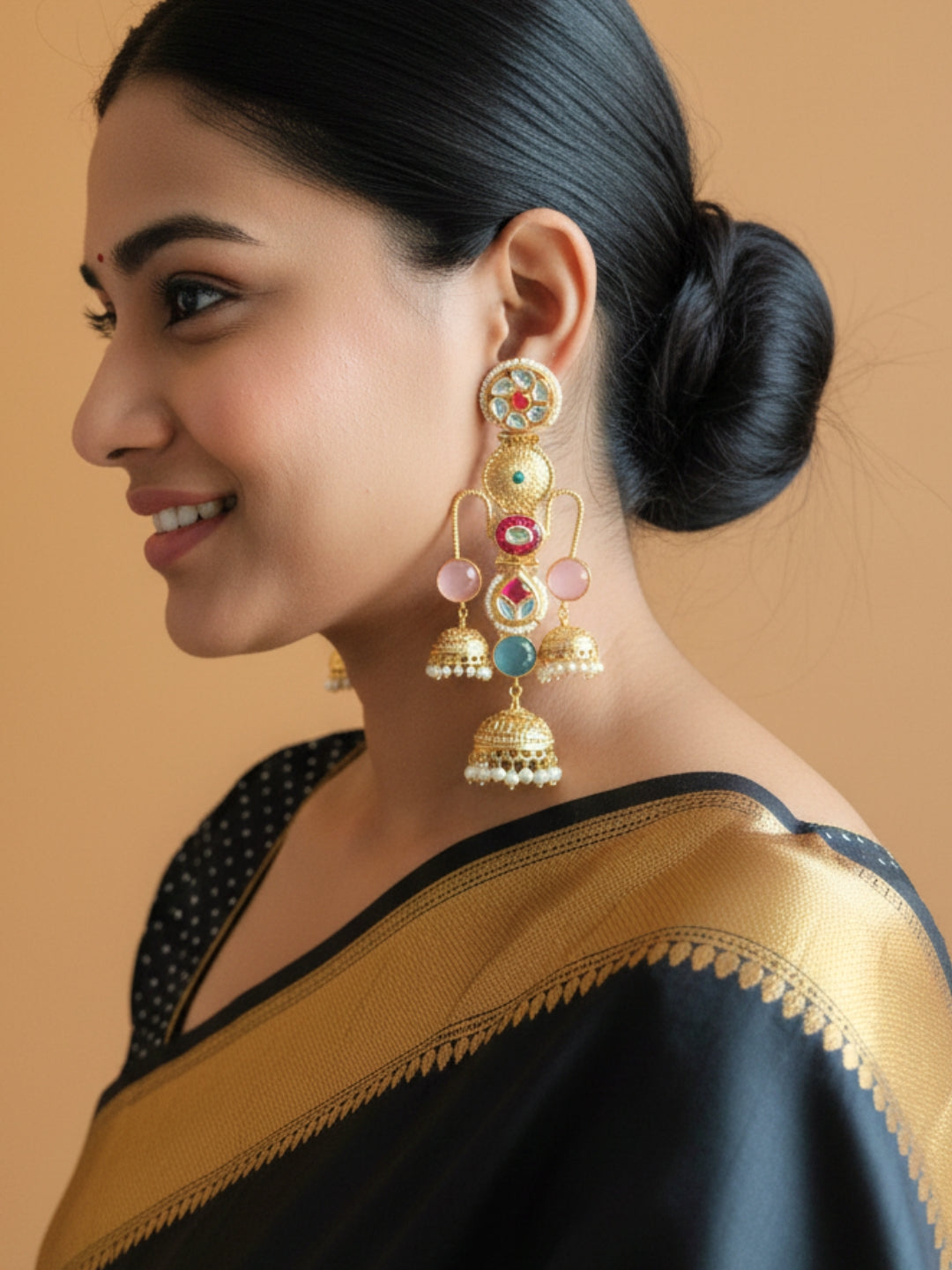 VIVAZS Kashmiri Drop Earrings Jhumkas (Pink)