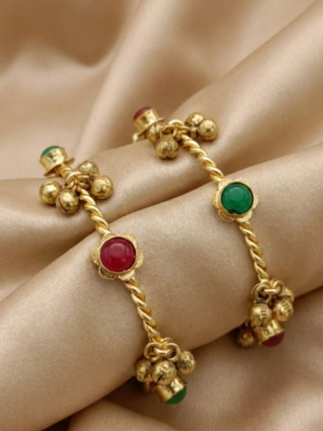 VIVAZS Set of 2 18K Gold Toned Adjustable Gungaroo Traditional Bangles(Red and Green)