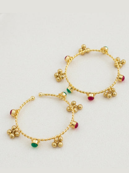 VIVAZS Set of 2 18K Gold Toned Adjustable Gungaroo Traditional Bangles(Red and Green)