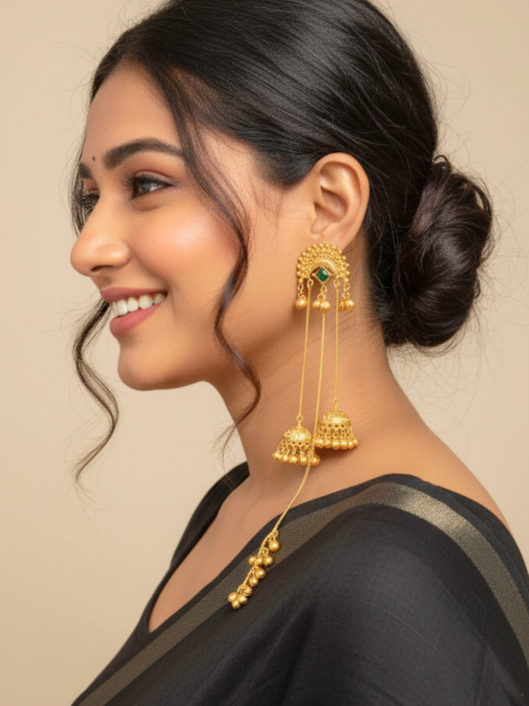 VIVAZS Kashmiri Long Drop Earrings (Green)