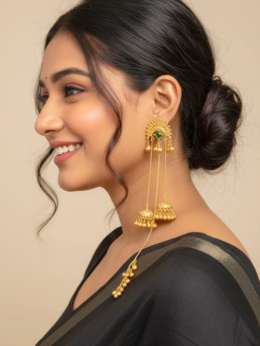 VIVAZS Kashmiri Long Drop Earrings (Green)