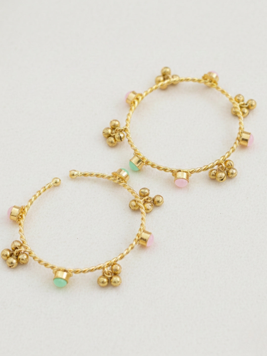 VIVAZS Set of 2 18K Gold Toned Adjustable Gungaroo Traditional Bangles(mint and pink)