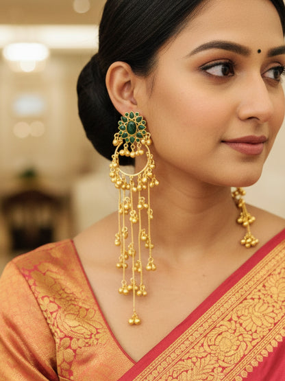 VIVAZS Kashmiri Long Drop Earrings (Green)