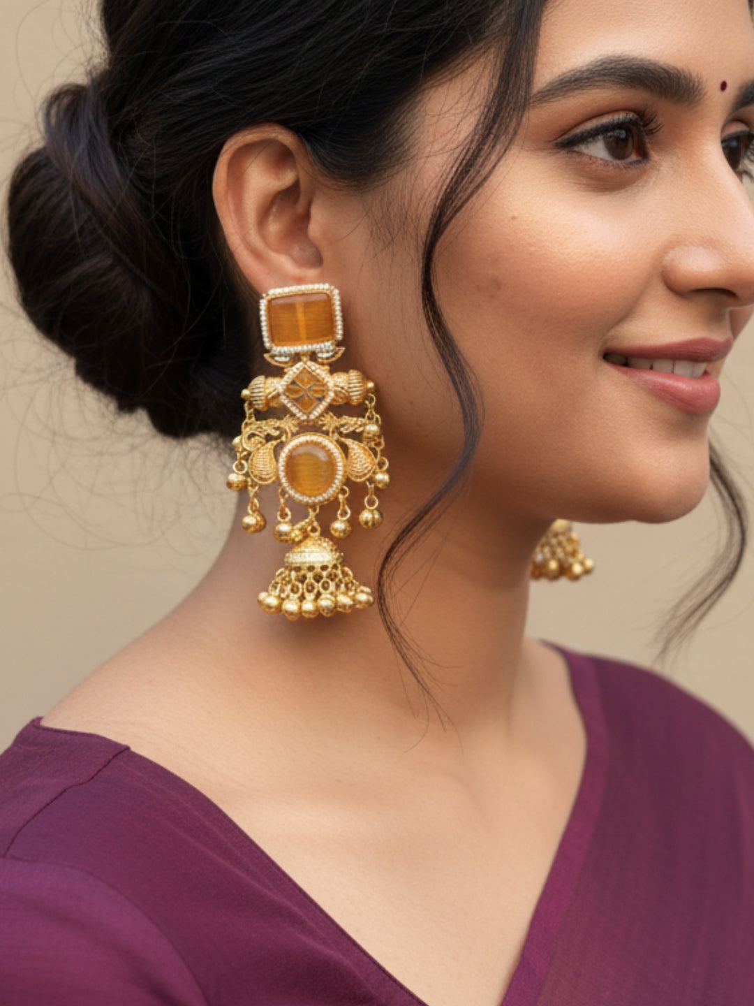 VIVAZS Kashmiri Drop Earrings Jhumkas (Yellow)