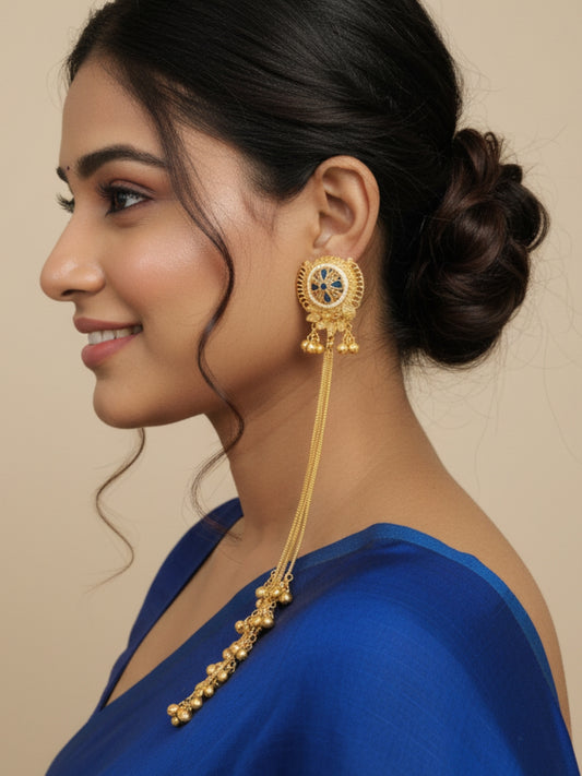 VIVAZS Kashmiri Long Drop Earrings (White and Blue)