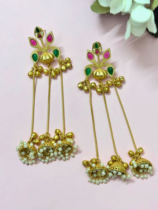 VIVAZS Kashmiri Long Drop Earrings Jhumkas (Multicolour)