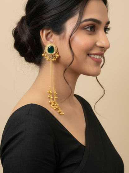 VIVAZS Kashmiri Long Drop Earrings (Green)