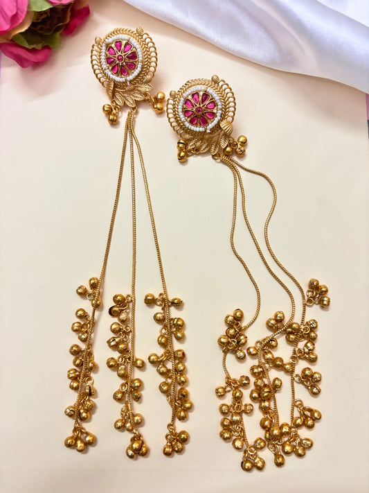 VIVAZS Kashmiri Long Drop Earrings (Pink)