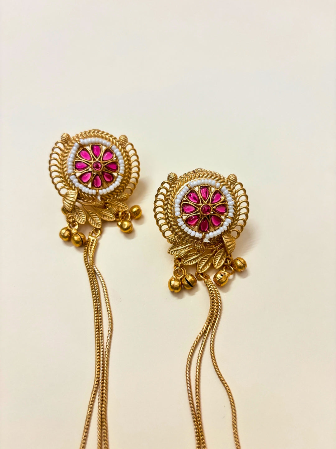 VIVAZS Kashmiri Long Drop Earrings (Pink)