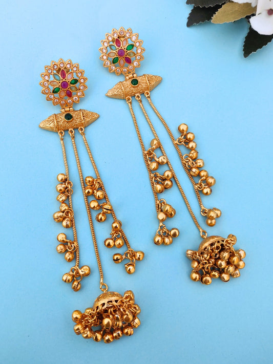 VIVAZS Kashmiri Long Drop Earrings (Navratna)