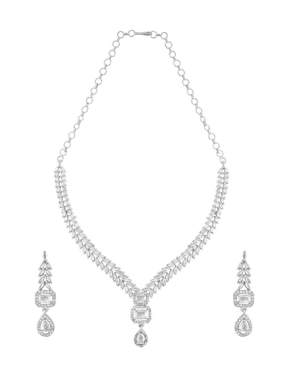 Rhodium-Plated AD & Cubic Zirconia Studded Necklace Set