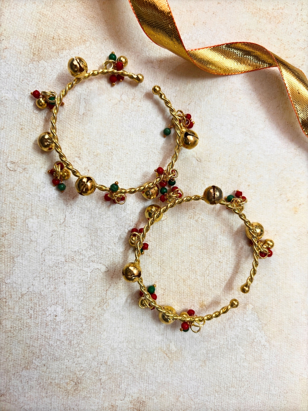 2pcs 18K Gold Toned Adjustable Gungaroo Traditional Bangles