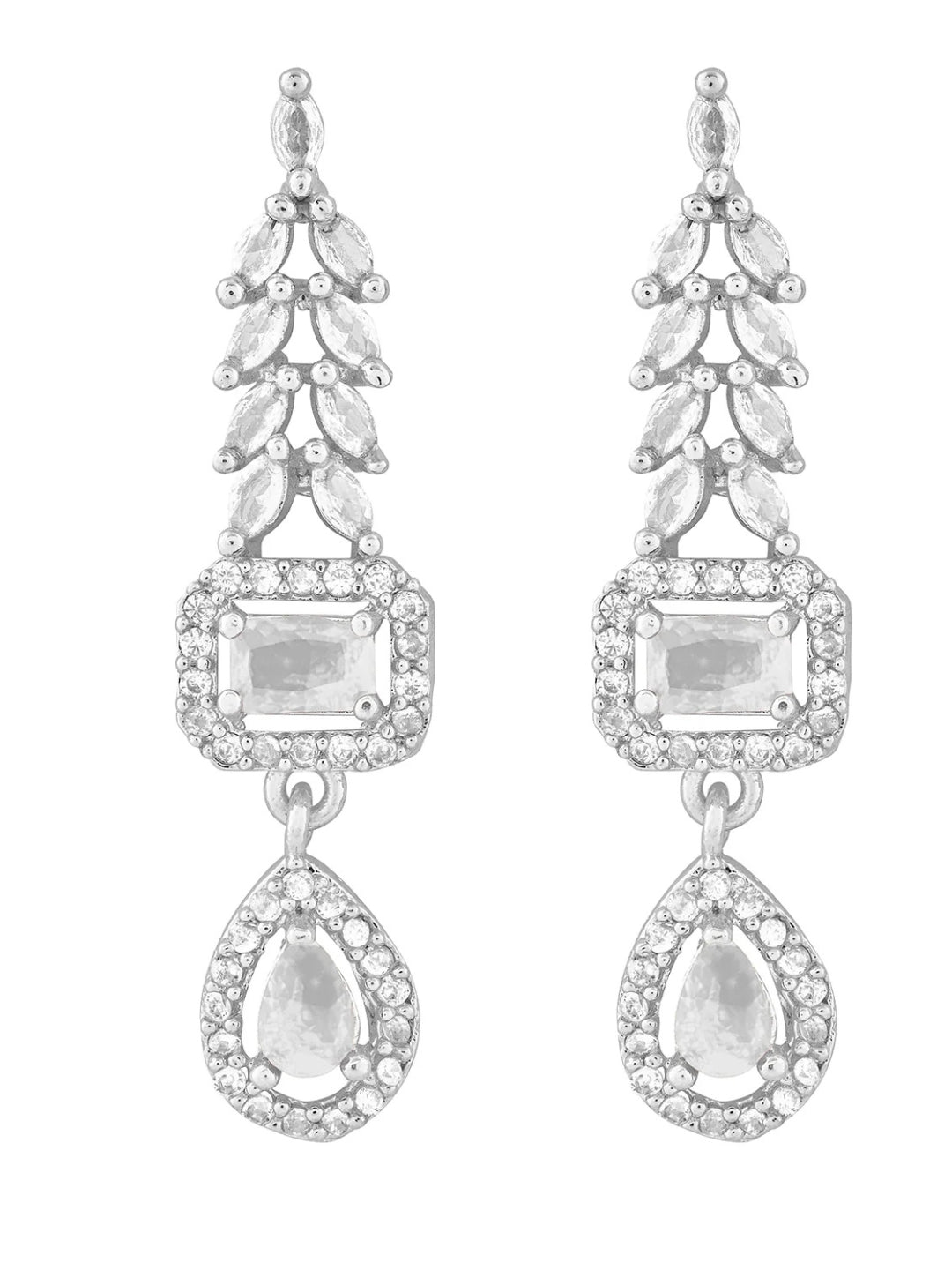 Rhodium-Plated AD & Cubic Zirconia Studded Necklace Set