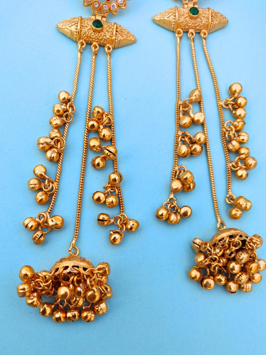 VIVAZS Kashmiri Long Drop Earrings (Navratna)