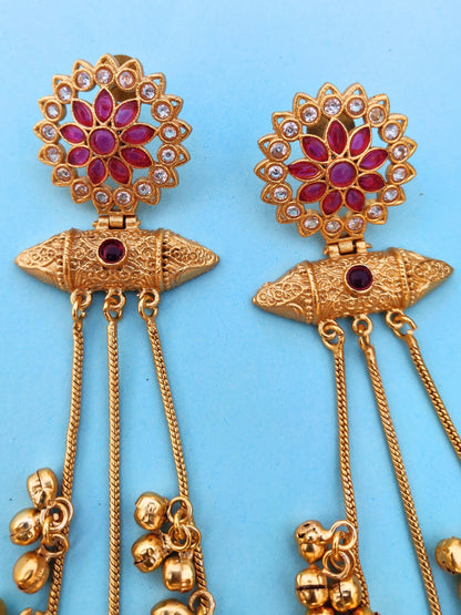 VIVAZS Kashmiri Long Drop Earrings (Pink)