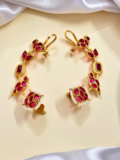 VIVAZS Gold Plated Contemporary Ear Cuff Earrings (Pink)