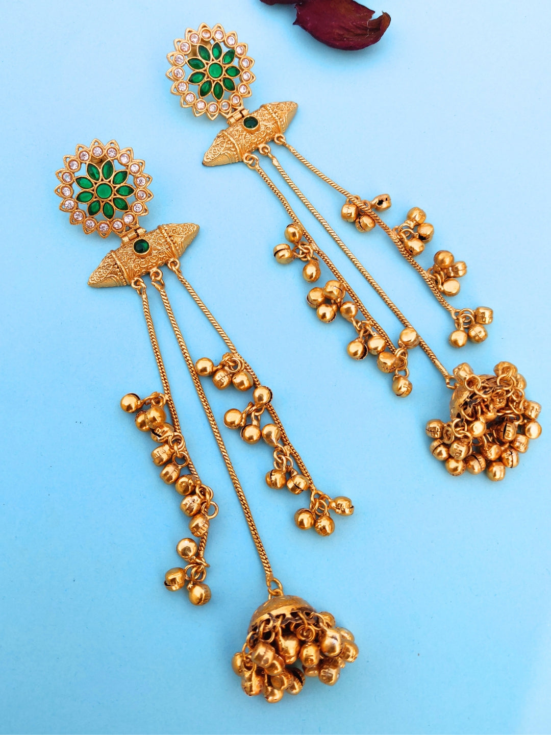 VIVAZS Kashmiri Long Drop Earrings(Green)