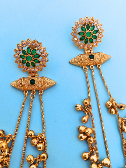 VIVAZS Kashmiri Long Drop Earrings(Green)