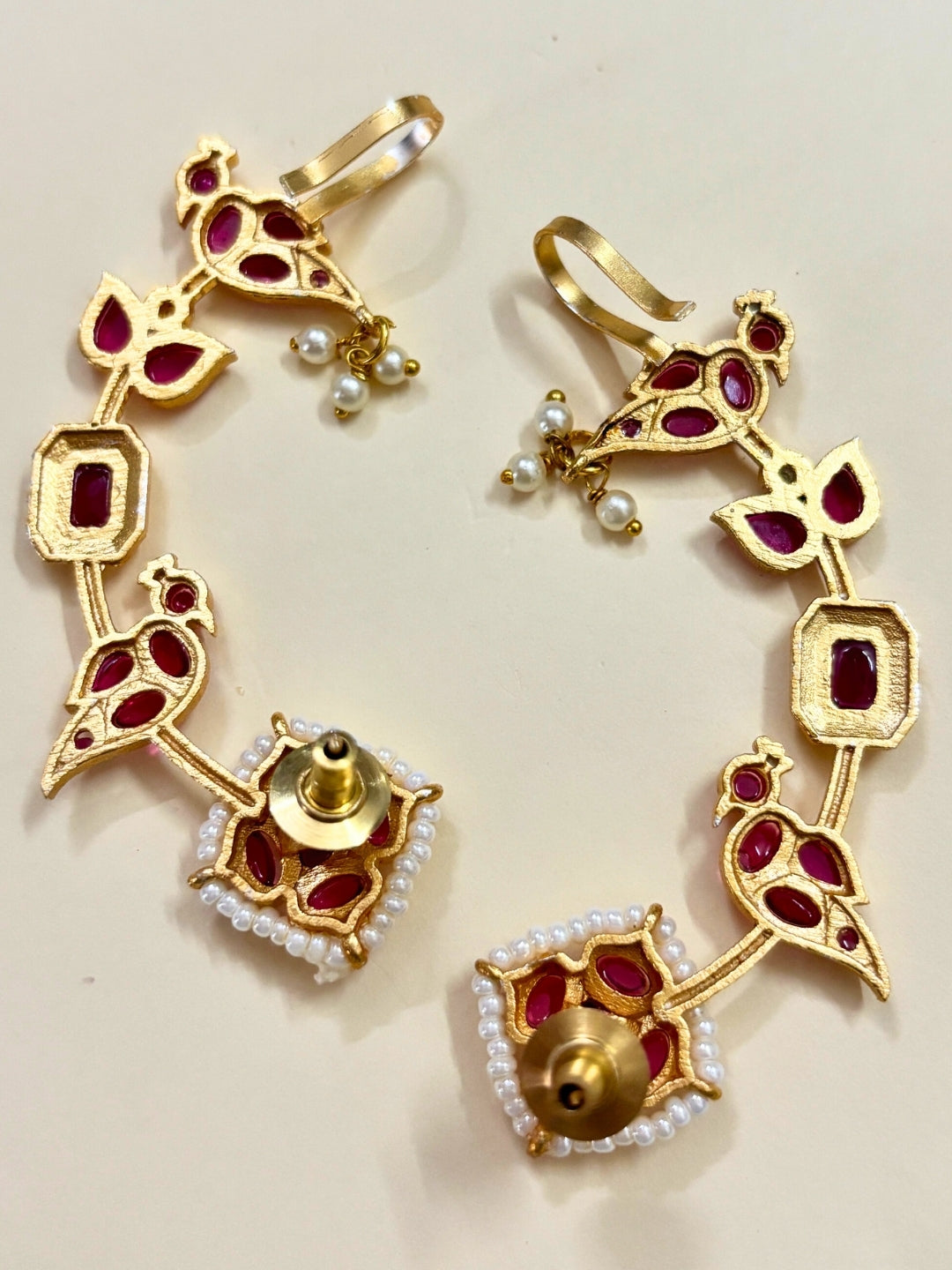 VIVAZS Gold Plated Contemporary Ear Cuff Earrings (Pink)