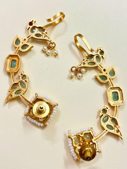 VIVAZS Gold Plated Contemporary Ear Cuff Earrings (Mint Green)