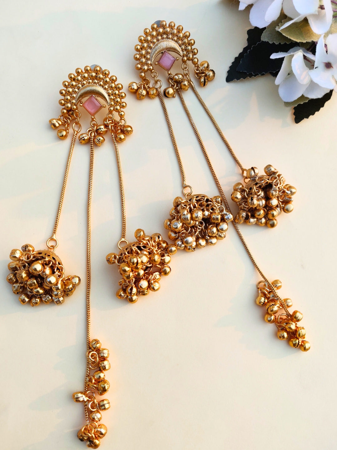 VIVAZS Kashmiri Long Drop Earrings (Pink)