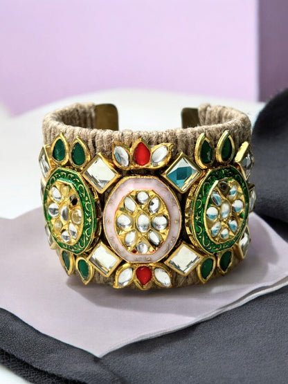 VIVAZS Pink Kundan Adjustable Jute Bracelet