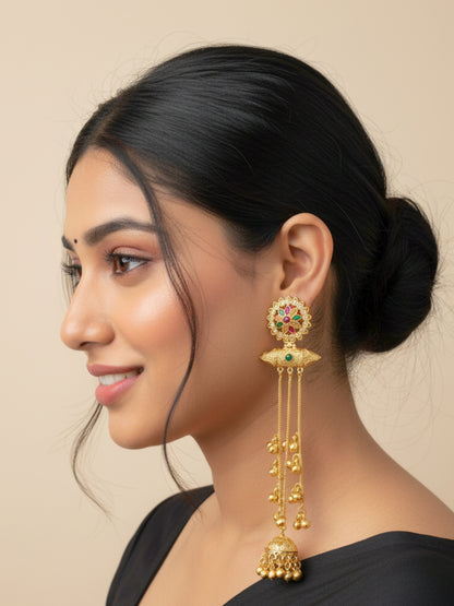 VIVAZS Kashmiri Long Drop Earrings (Navratna)