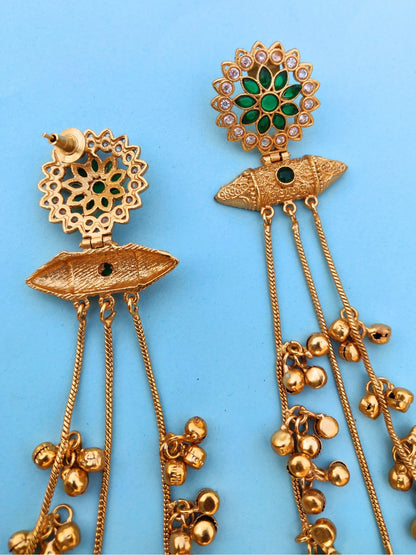VIVAZS Kashmiri Long Drop Earrings(Green)