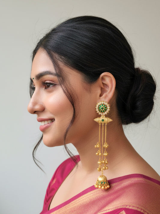 VIVAZS Kashmiri Long Drop Earrings(Green)