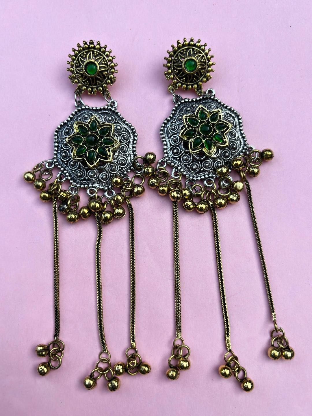Oxidised Dual Tone Long Earrings