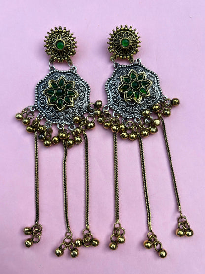 Oxidised Dual Tone Long Earrings