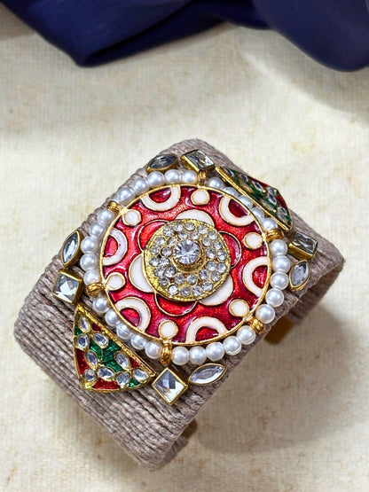 VIVAZS Golden and Red Kundan Adjustable Jute Bracelet