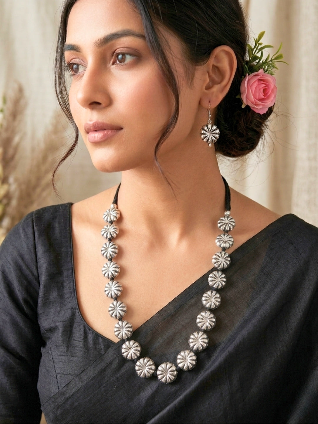 Floral Beaded Oxidized Jewellery set