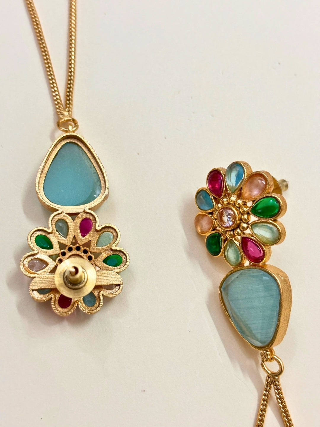 VIVAZS Kashmiri Long Drop Floral Earrings (Sky Blue)