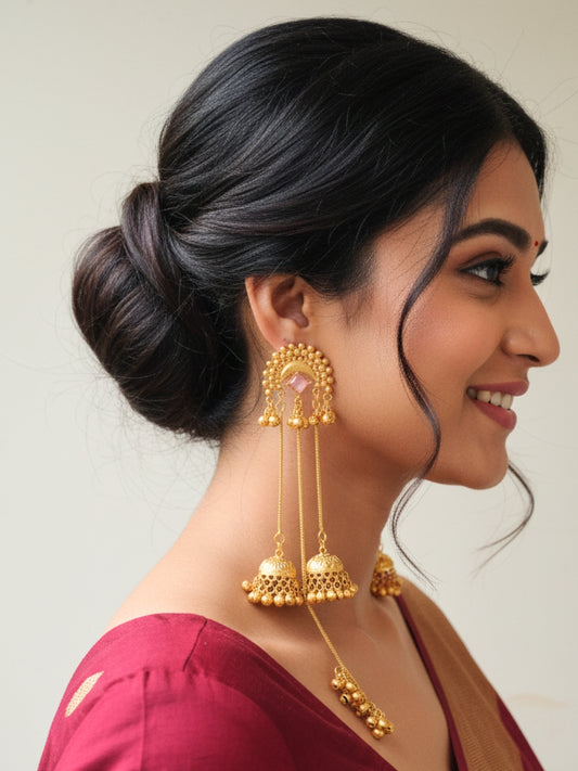 VIVAZS Kashmiri Long Drop Earrings (Pink)