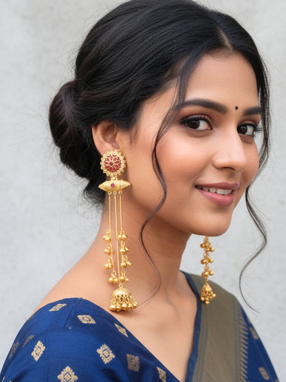 VIVAZS Kashmiri Long Drop Earrings (Pink)