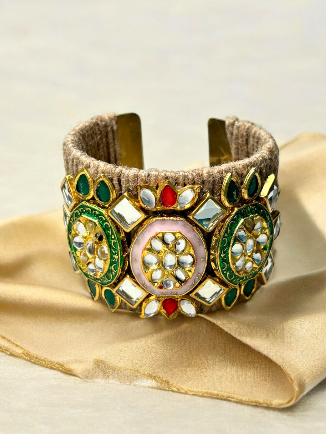 VIVAZS Pink Kundan Adjustable Jute Bracelet