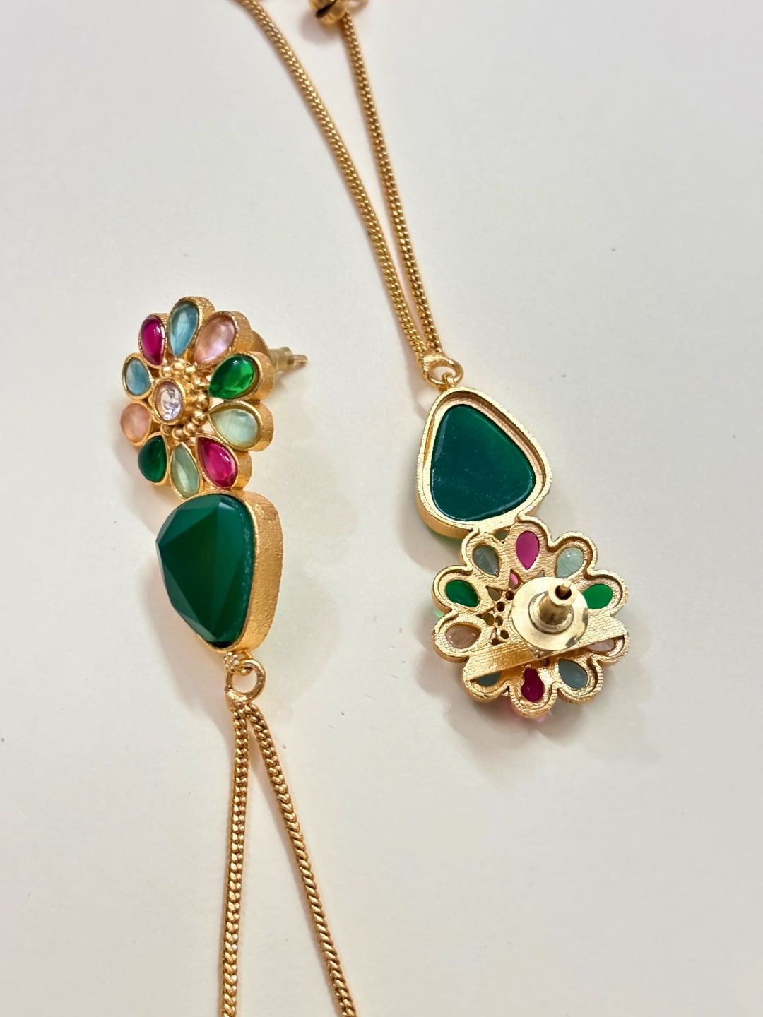 VIVAZS Kashmiri Long Drop Floral Earrings (Green)