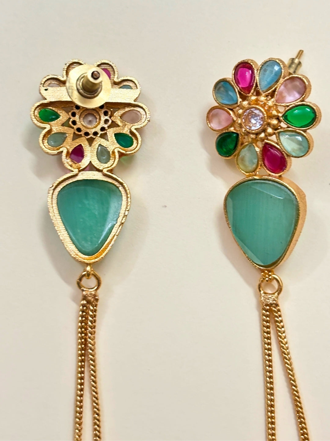 VIVAZS Kashmiri Long Drop Earrings (Mint)