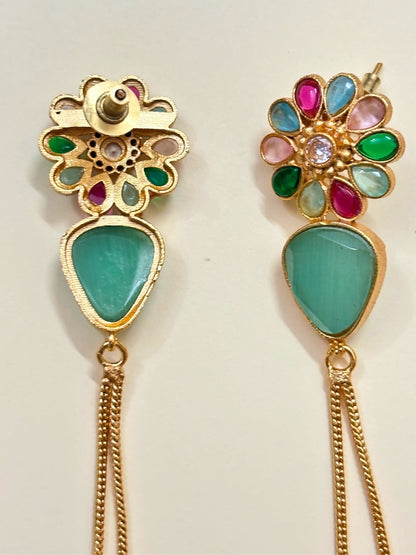 VIVAZS Kashmiri Long Drop Earrings (Mint)
