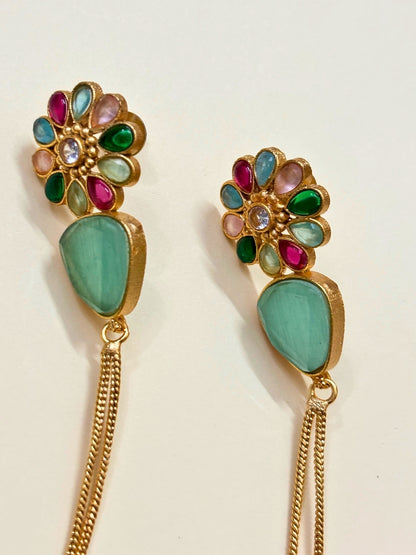 VIVAZS Kashmiri Long Drop Earrings (Mint)