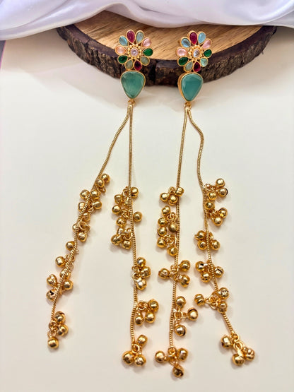 VIVAZS Kashmiri Long Drop Earrings (Mint)