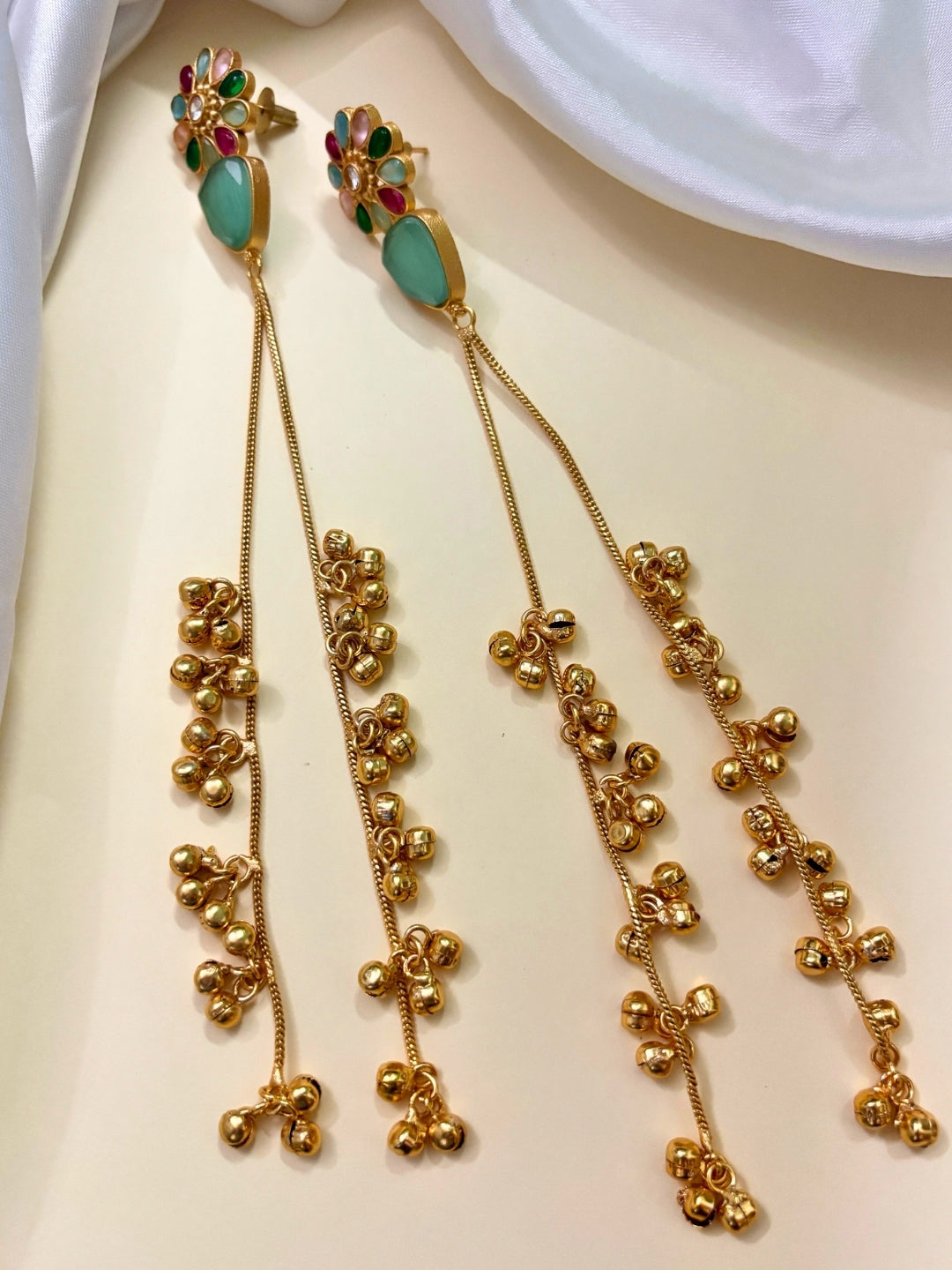 VIVAZS Kashmiri Long Drop Earrings (Mint)