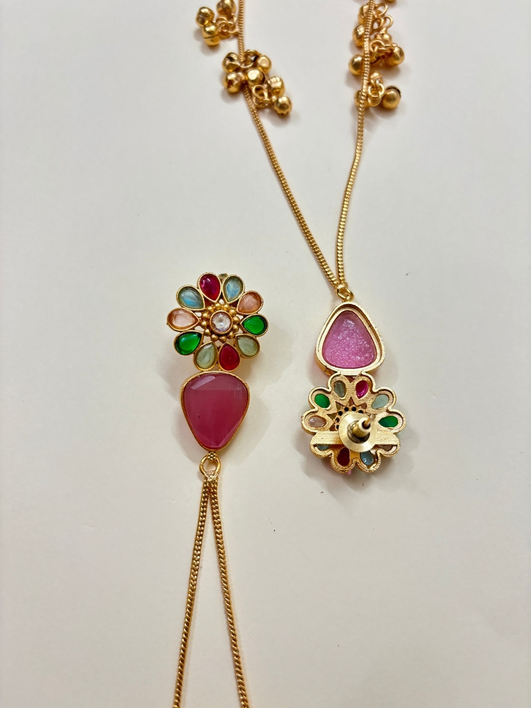 VIVAZS Kashmiri Long Drop Floral Earrings (Pink)