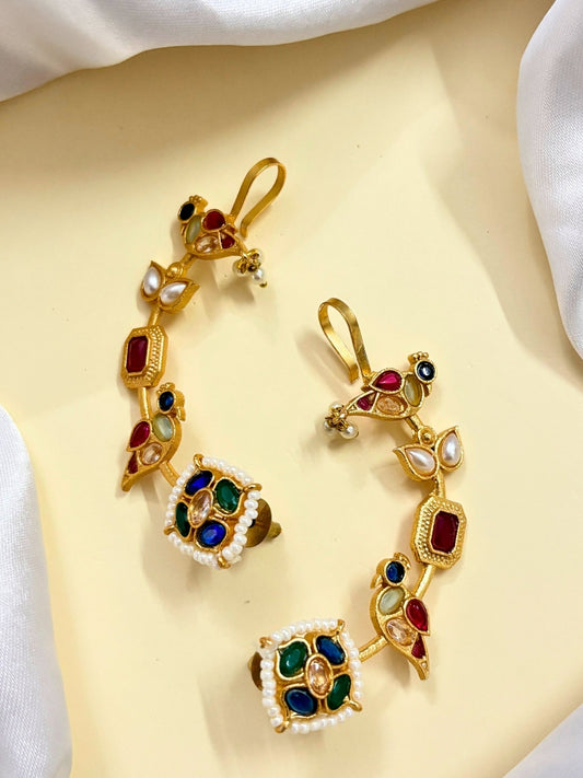 VIVAZS Gold Plated Contemporary Ear Cuff Earrings (Multi color)